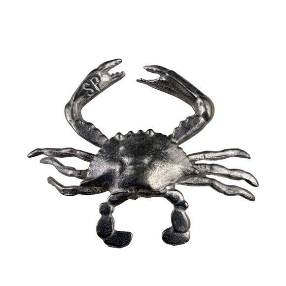 Silver Tone Crab Shaped Metal Brooch Pin With SP Claw Detail - Picture 1 of 4